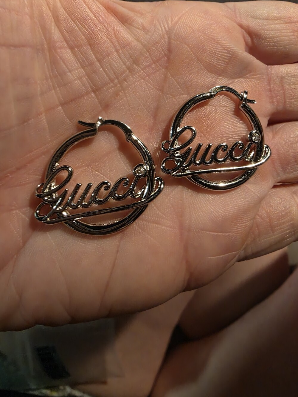 USED...Gucci Silver Logo Script Hoop Earrings SMALL